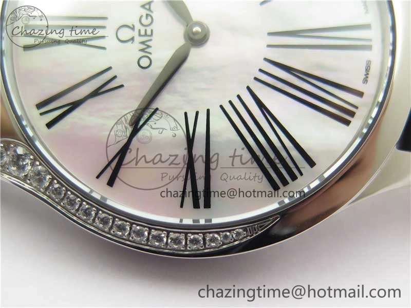 Ladies’ De Ville Trésor Diamond SS 3AF 1:1 Best Edition White Dial Black Markers On Black fabric strap Swiss Quartz Upgraded 7880