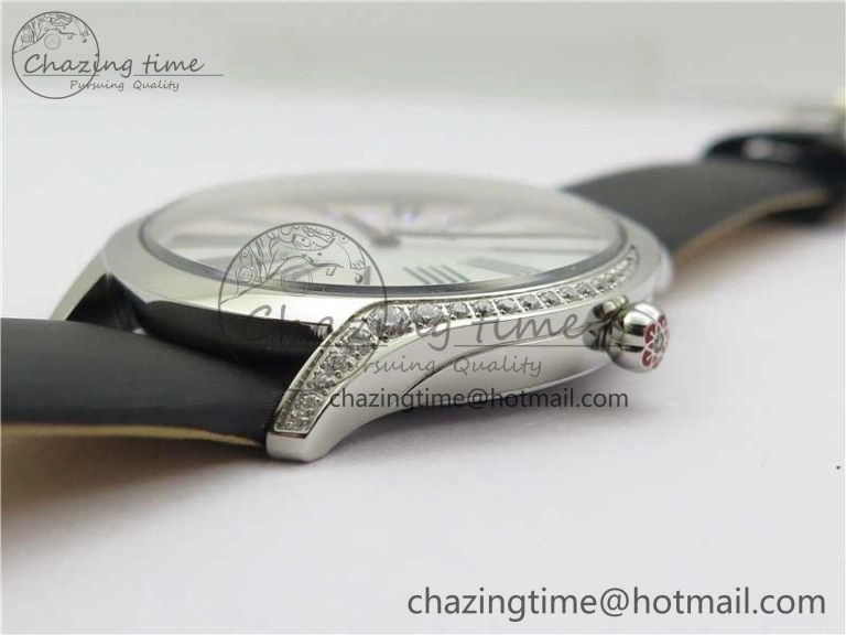 Ladies’ De Ville Trésor Diamond SS 3AF 1:1 Best Edition White Dial Black Markers On Black fabric strap Swiss Quartz Upgraded 7880