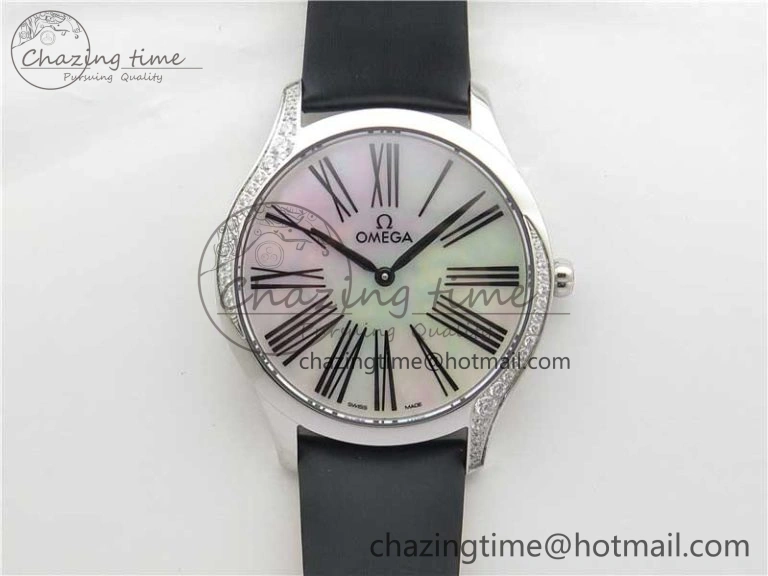 Ladies’ De Ville Trésor Diamond SS 3AF 1:1 Best Edition White Dial Black Markers On Black fabric strap Swiss Quartz Upgraded 7880