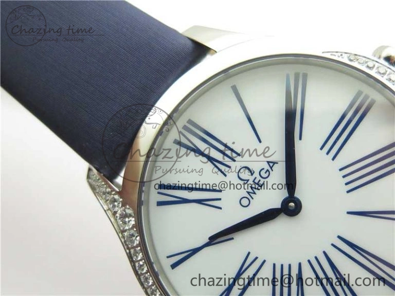 Ladies’ De Ville Trésor Diamond SS 3AF 1:1 Best Edition White Dial On Blue Fabric Strap Swiss Quartz Sustainable 7883