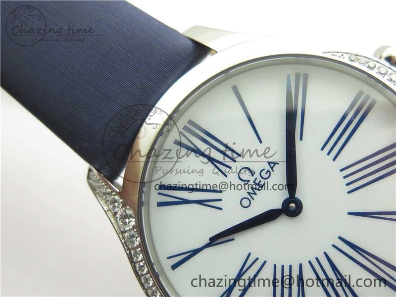Ladies’ De Ville Trésor Diamond SS 3AF 1:1 Best Edition White Dial On Blue Fabric Strap Swiss Quartz Sustainable 7883
