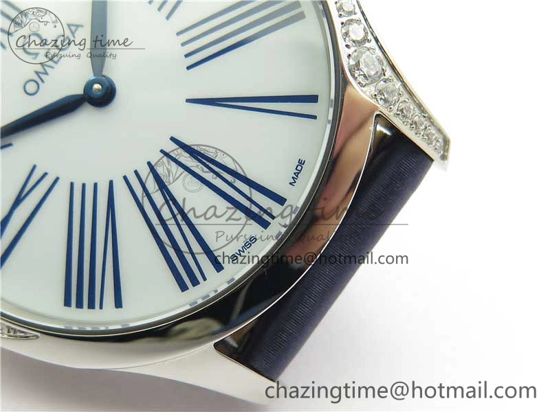 Ladies’ De Ville Trésor Diamond SS 3AF 1:1 Best Edition White Dial On Blue Fabric Strap Swiss Quartz Sustainable 7883