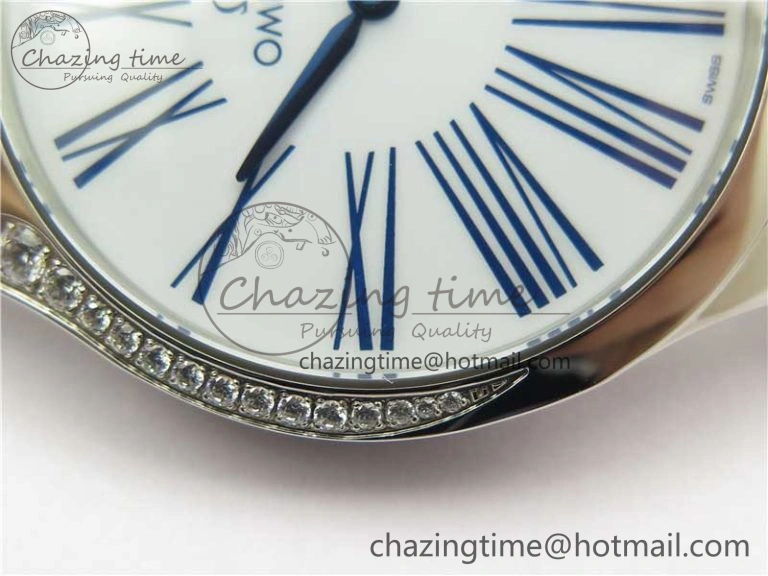 Ladies’ De Ville Trésor Diamond SS 3AF 1:1 Best Edition White Dial On Blue Fabric Strap Swiss Quartz Sustainable 7883