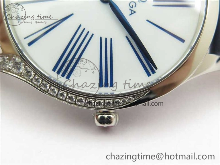 Ladies’ De Ville Trésor Diamond SS 3AF 1:1 Best Edition White Dial On Blue Fabric Strap Swiss Quartz Sustainable 7883