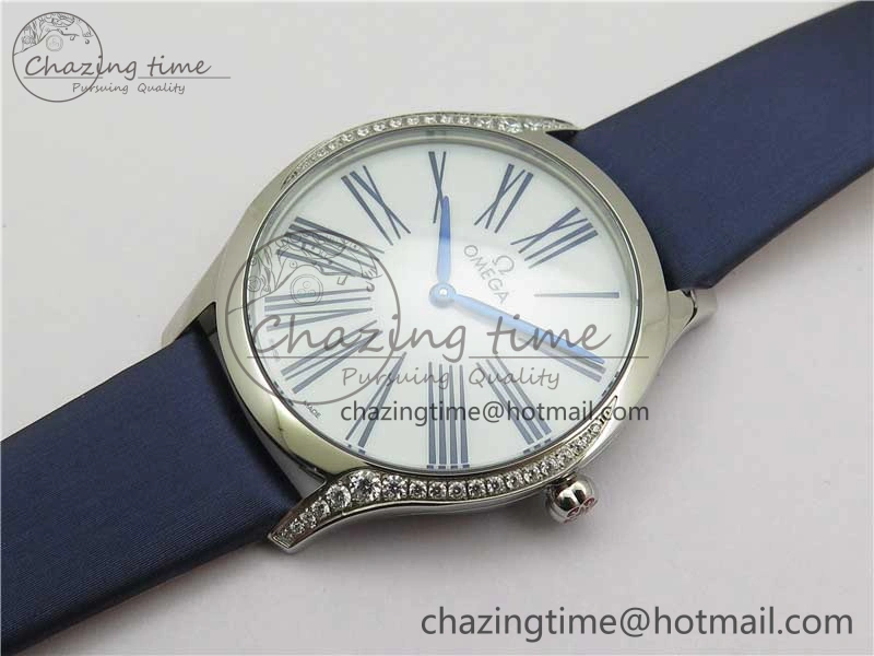 Ladies’ De Ville Trésor Diamond SS 3AF 1:1 Best Edition White Dial On Blue Fabric Strap Swiss Quartz Sustainable 7883