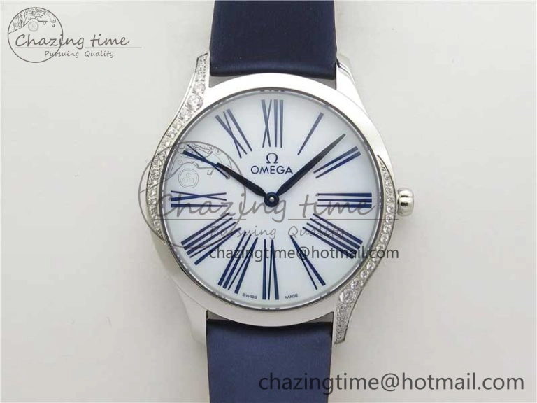 Ladies’ De Ville Trésor Diamond SS 3AF 1:1 Best Edition White Dial On Blue Fabric Strap Swiss Quartz Sustainable 7883