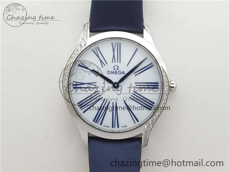 Ladies’ De Ville Trésor Diamond SS 3AF 1:1 Best Edition White Dial On Blue Fabric Strap Swiss Quartz Sustainable 7883