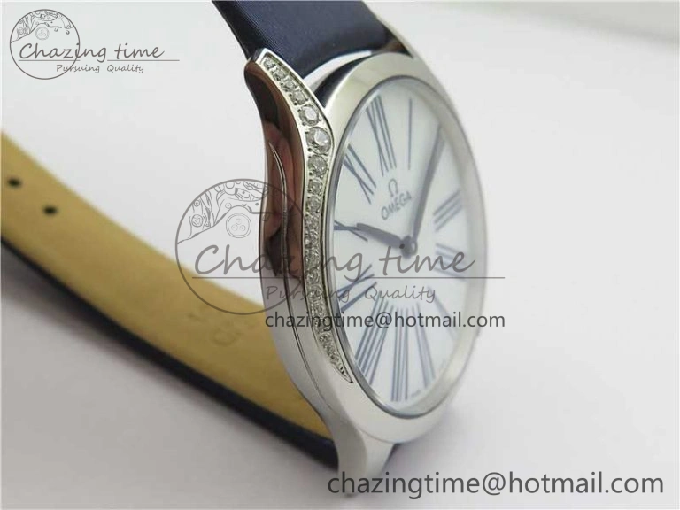 Ladies’ De Ville Trésor Diamond SS 3AF 1:1 Best Edition White Dial On Blue Fabric Strap Swiss Quartz Sustainable 7883