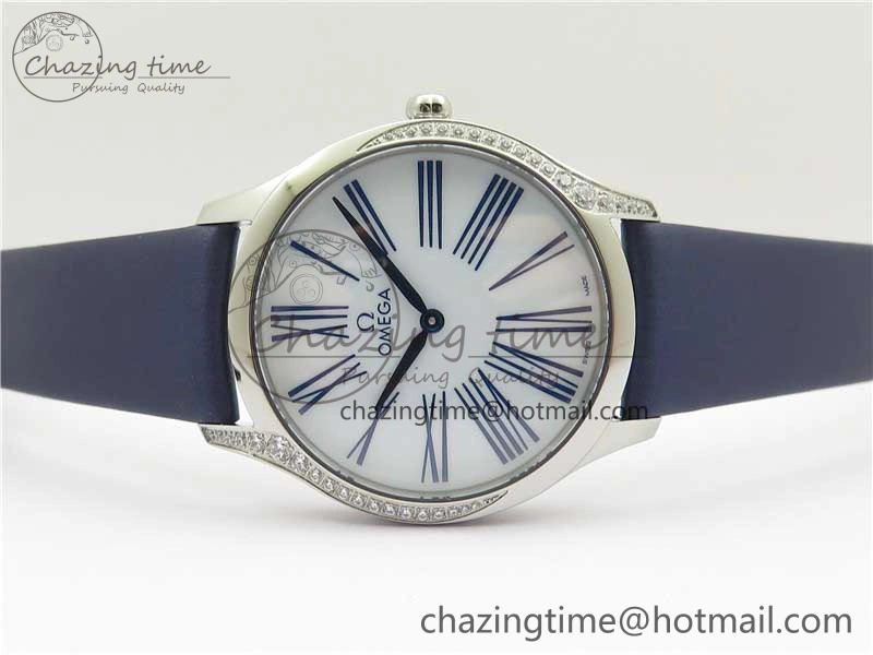 Ladies’ De Ville Trésor Diamond SS 3AF 1:1 Best Edition White Dial On Blue Fabric Strap Swiss Quartz Sustainable 7883