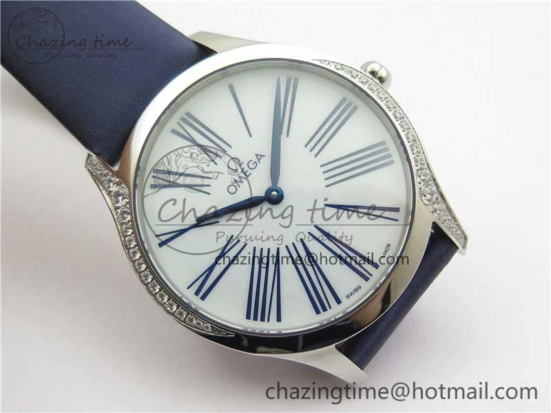 Ladies’ De Ville Trésor Diamond SS 3AF 1:1 Best Edition White Dial On Blue Fabric Strap Swiss Quartz Sustainable 7883