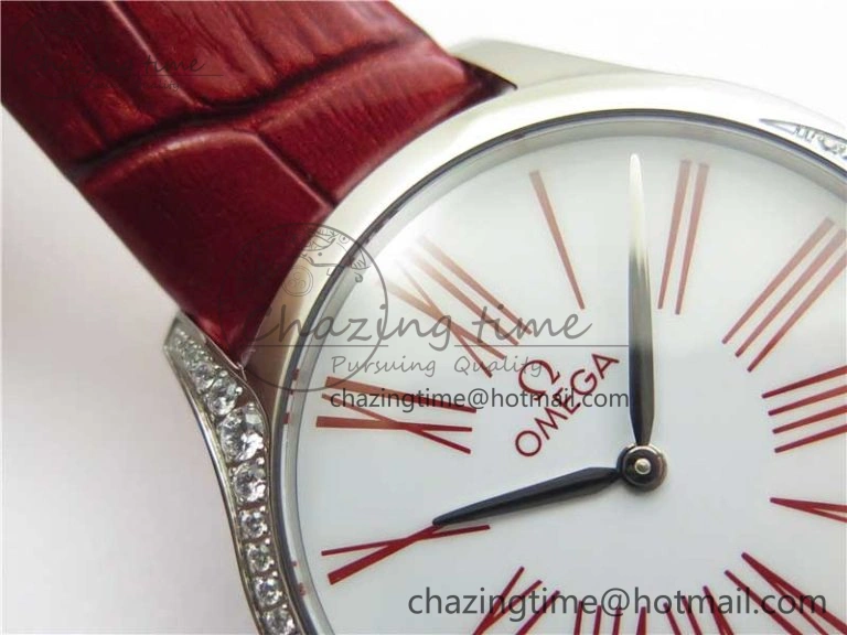Ladies’ De Ville Trésor Diamond SS 3AF 1:1 Best Edition White Dial On Red Leather Strap Swiss Quartz Affordable 10330