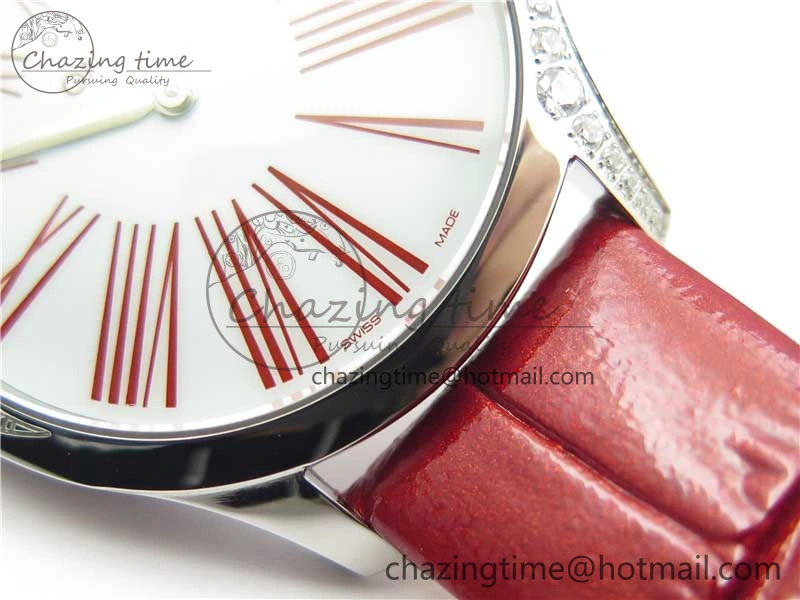Ladies’ De Ville Trésor Diamond SS 3AF 1:1 Best Edition White Dial On Red Leather Strap Swiss Quartz Affordable 10330