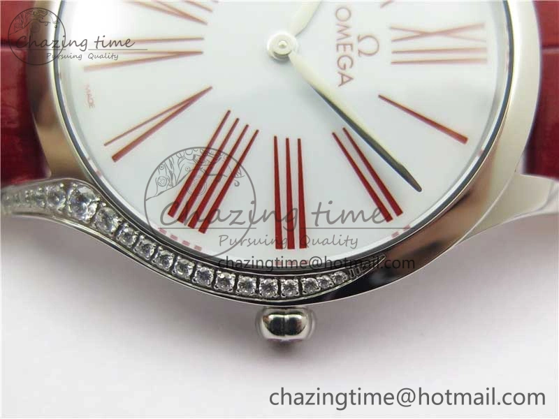 Ladies’ De Ville Trésor Diamond SS 3AF 1:1 Best Edition White Dial On Red Leather Strap Swiss Quartz Affordable 10330