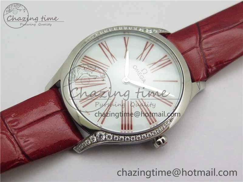Ladies’ De Ville Trésor Diamond SS 3AF 1:1 Best Edition White Dial On Red Leather Strap Swiss Quartz Affordable 10330