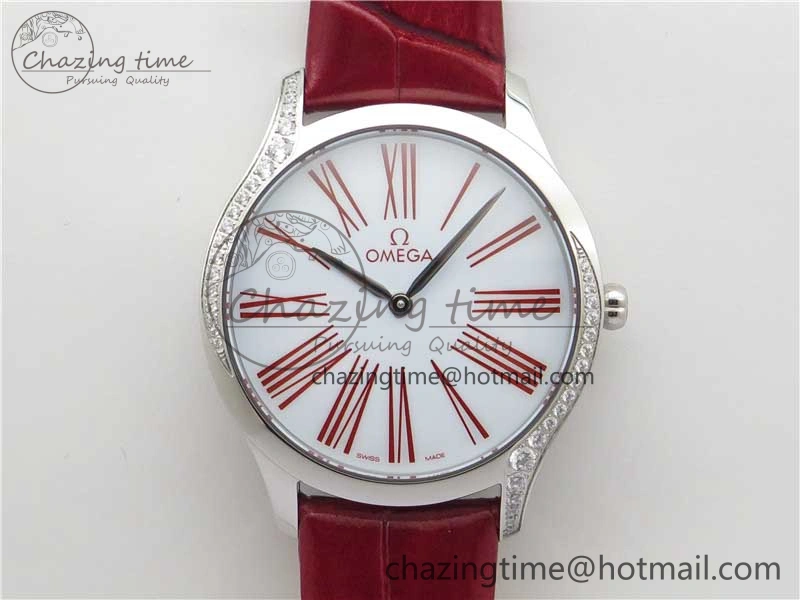 Ladies’ De Ville Trésor Diamond SS 3AF 1:1 Best Edition White Dial On Red Leather Strap Swiss Quartz Affordable 10330