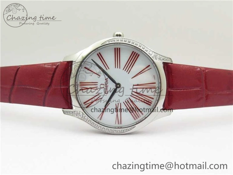Ladies’ De Ville Trésor Diamond SS 3AF 1:1 Best Edition White Dial On Red Leather Strap Swiss Quartz Affordable 10330