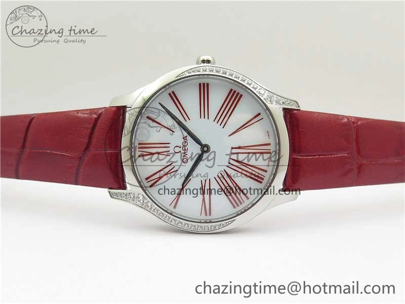 Ladies’ De Ville Trésor Diamond SS 3AF 1:1 Best Edition White Dial On Red Leather Strap Swiss Quartz Affordable 10330