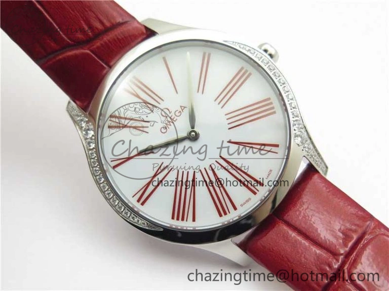 Ladies’ De Ville Trésor Diamond SS 3AF 1:1 Best Edition White Dial On Red Leather Strap Swiss Quartz Affordable 10330