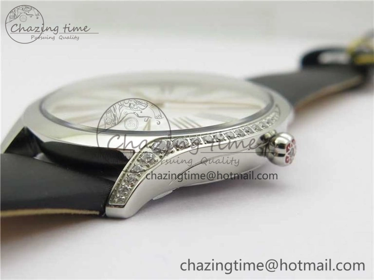 Ladies’ De Ville Trésor Diamond SS 3AF 1:1 Best Edition White MOP Dial RG Markers On Black Fabric strap Swiss Quartz Comfortable 7884