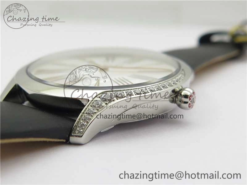 Ladies’ De Ville Trésor Diamond SS 3AF 1:1 Best Edition White MOP Dial RG Markers On Black Fabric strap Swiss Quartz Comfortable 7884