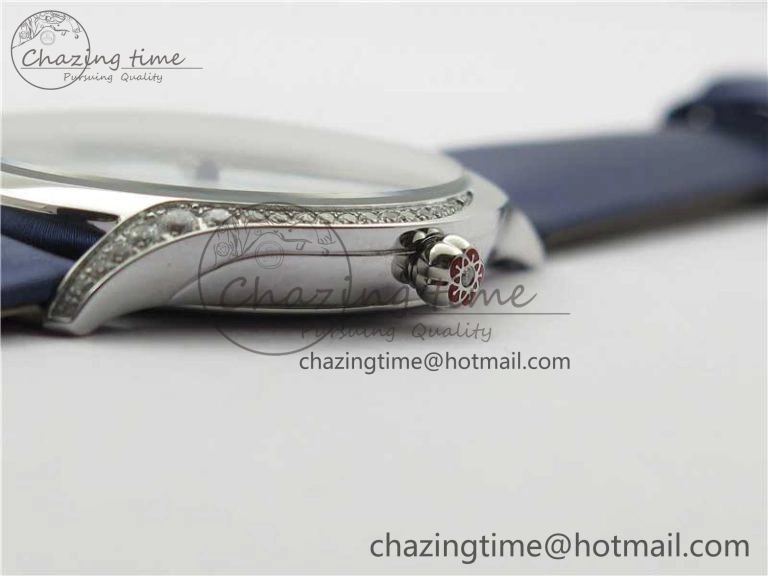 Ladies’ De Ville Trésor Diamond White Dial Blue Fabric Watch OXF 1:1 Best Edition Swiss Quartz Original 7894