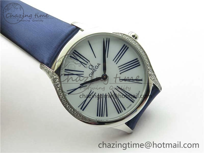 Ladies’ De Ville Trésor Diamond White Dial Blue Fabric Watch OXF 1:1 Best Edition Swiss Quartz Original 7894