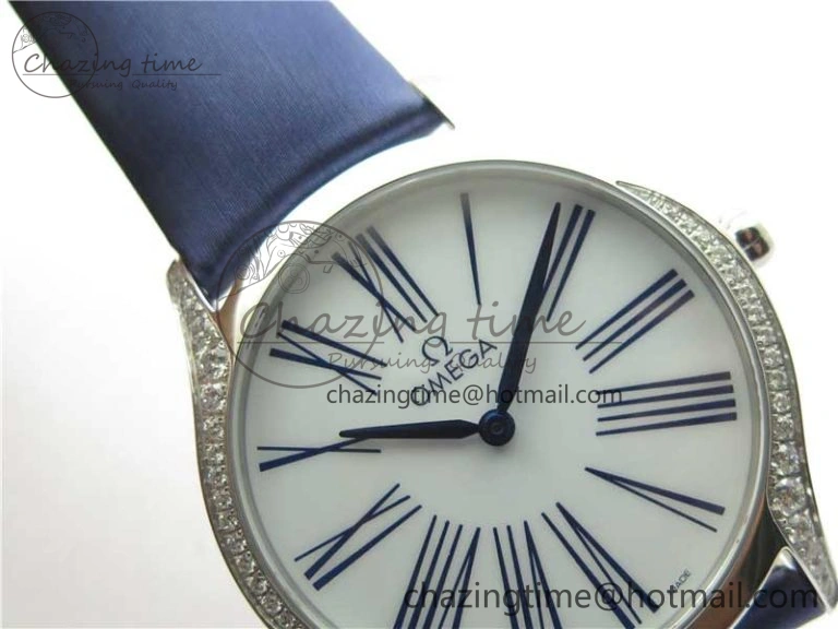 Ladies’ De Ville Trésor Diamond White Dial Blue Fabric Watch OXF 1:1 Best Edition Swiss Quartz Original 7894