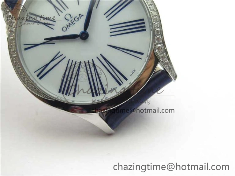 Ladies’ De Ville Trésor Diamond White Dial Blue Fabric Watch OXF 1:1 Best Edition Swiss Quartz Original 7894