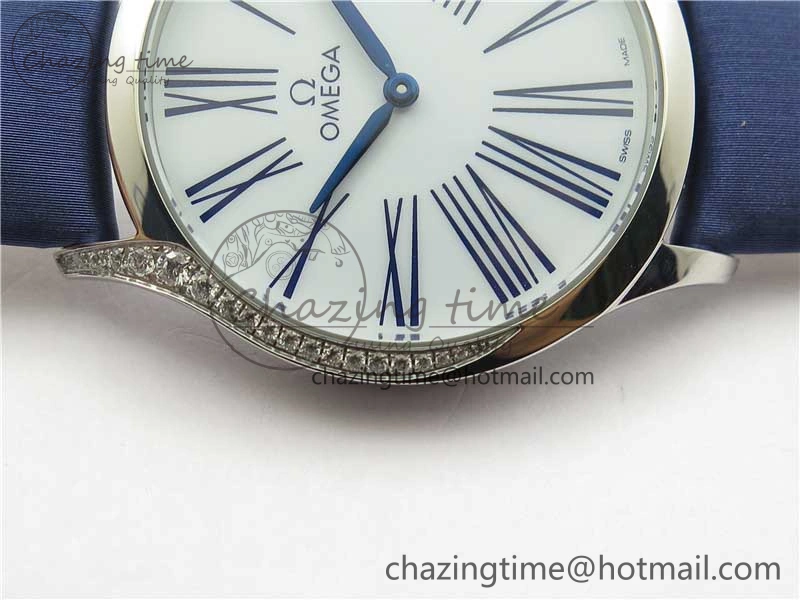 Ladies’ De Ville Trésor Diamond White Dial Blue Fabric Watch OXF 1:1 Best Edition Swiss Quartz Original 7894