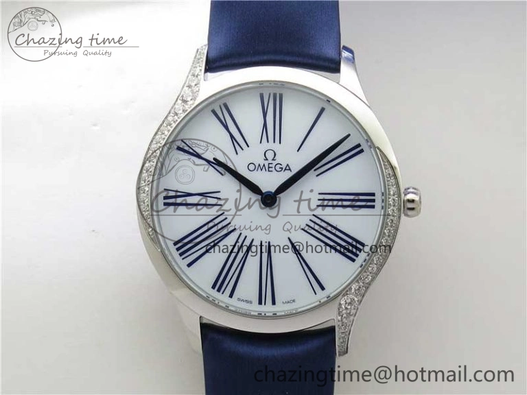 Ladies’ De Ville Trésor Diamond White Dial Blue Fabric Watch OXF 1:1 Best Edition Swiss Quartz Original 7894