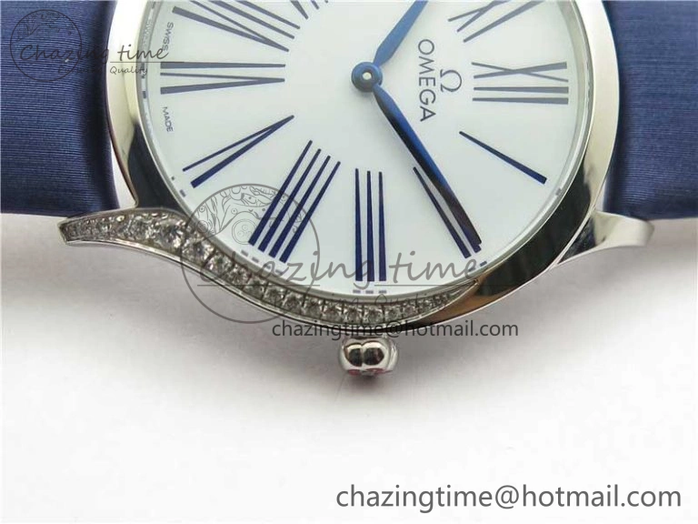 Ladies’ De Ville Trésor Diamond White Dial Blue Fabric Watch OXF 1:1 Best Edition Swiss Quartz Original 7894