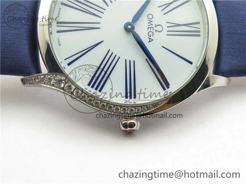 Ladies’ De Ville Trésor Diamond White Dial Blue Fabric Watch OXF 1:1 Best Edition Swiss Quartz Original 7894