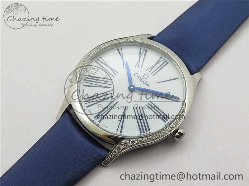 Ladies’ De Ville Trésor Diamond White Dial Blue Fabric Watch OXF 1:1 Best Edition Swiss Quartz Original 7894