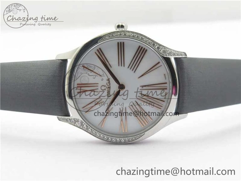 Ladies’ De Ville Trésor Diamond White Dial Gray Fabric Watch OXF 1:1 Best Edition Swiss Quartz GoAnywhere 7893