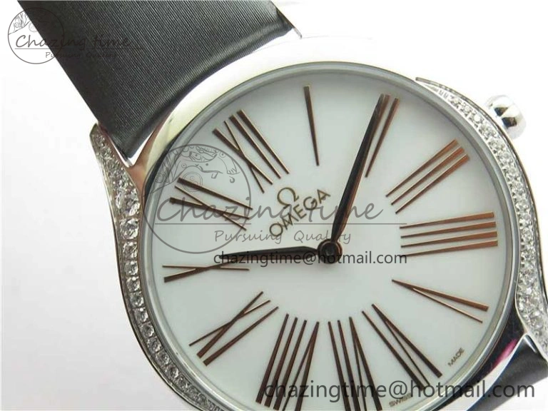 Ladies’ De Ville Trésor Diamond White Dial Gray Fabric Watch OXF 1:1 Best Edition Swiss Quartz GoAnywhere 7893
