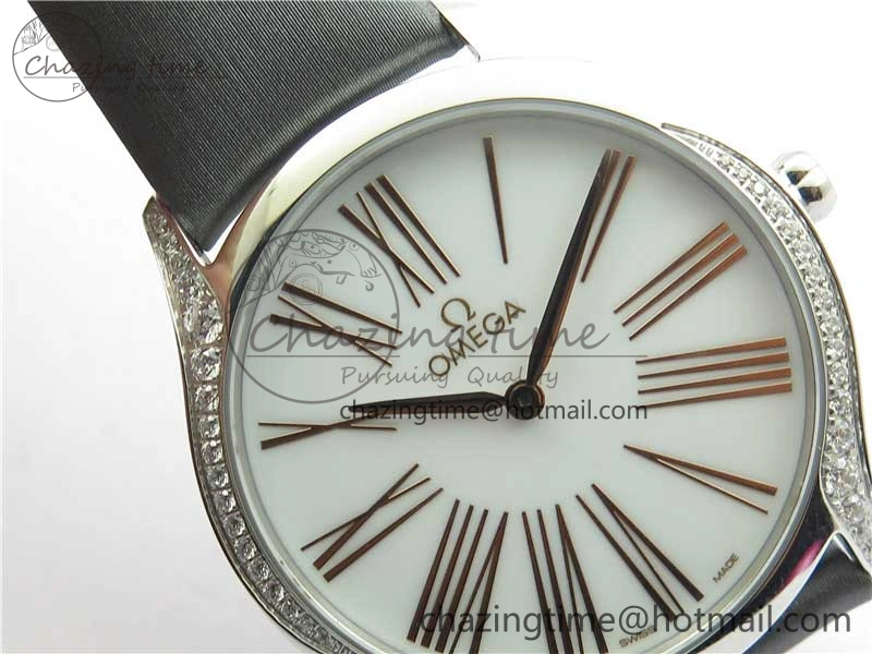 Ladies’ De Ville Trésor Diamond White Dial Gray Fabric Watch OXF 1:1 Best Edition Swiss Quartz GoAnywhere 7893