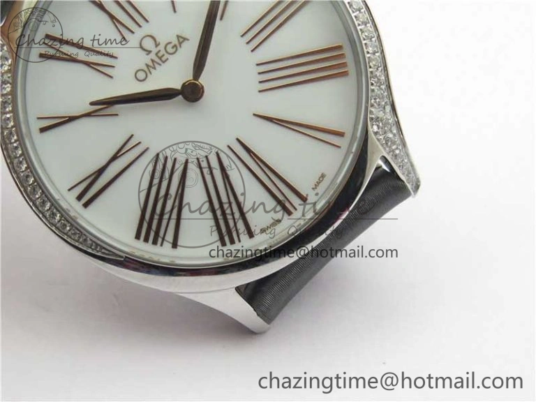 Ladies’ De Ville Trésor Diamond White Dial Gray Fabric Watch OXF 1:1 Best Edition Swiss Quartz GoAnywhere 7893