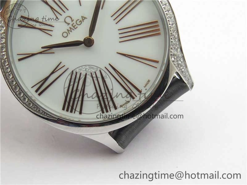 Ladies’ De Ville Trésor Diamond White Dial Gray Fabric Watch OXF 1:1 Best Edition Swiss Quartz GoAnywhere 7893