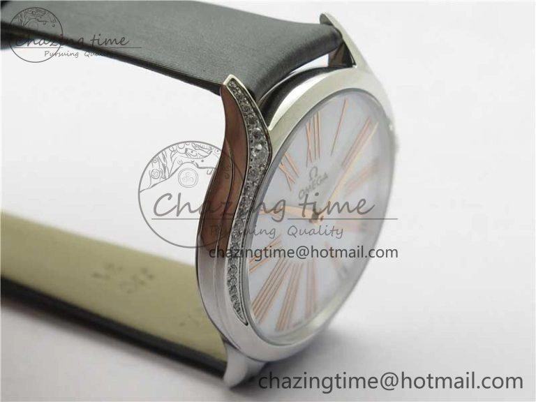 Ladies’ De Ville Trésor Diamond White Dial Gray Fabric Watch OXF 1:1 Best Edition Swiss Quartz GoAnywhere 7893
