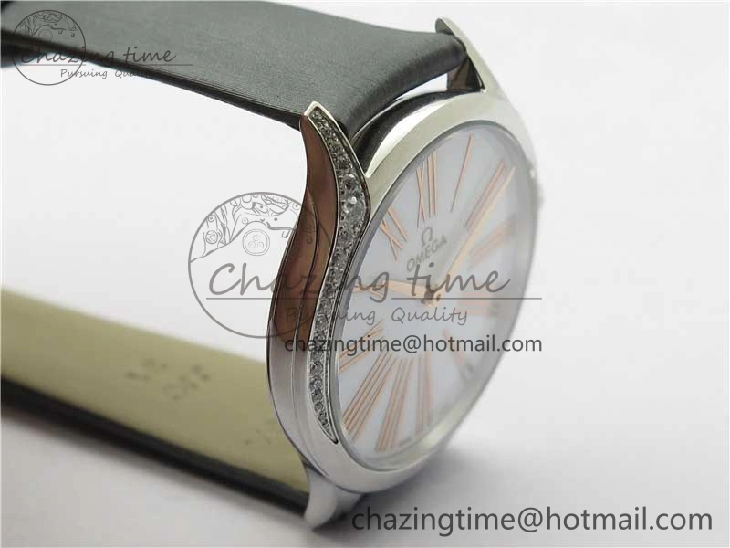Ladies’ De Ville Trésor Diamond White Dial Gray Fabric Watch OXF 1:1 Best Edition Swiss Quartz GoAnywhere 7893