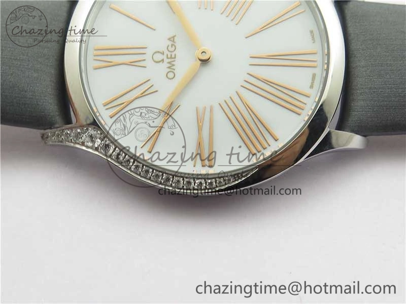 Ladies’ De Ville Trésor Diamond White Dial Gray Fabric Watch OXF 1:1 Best Edition Swiss Quartz GoAnywhere 7893
