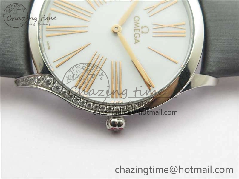Ladies’ De Ville Trésor Diamond White Dial Gray Fabric Watch OXF 1:1 Best Edition Swiss Quartz GoAnywhere 7893