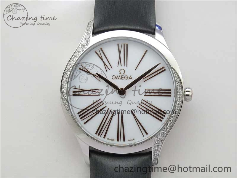 Ladies’ De Ville Trésor Diamond White Dial Gray Fabric Watch OXF 1:1 Best Edition Swiss Quartz GoAnywhere 7893