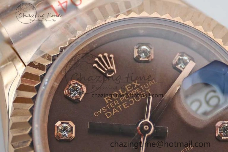 Lady DateJust 28 RG TWF 1:1 Best Edition Brown Dial Diamonds Markers on Jubilee Bracelet NH Soft 2137