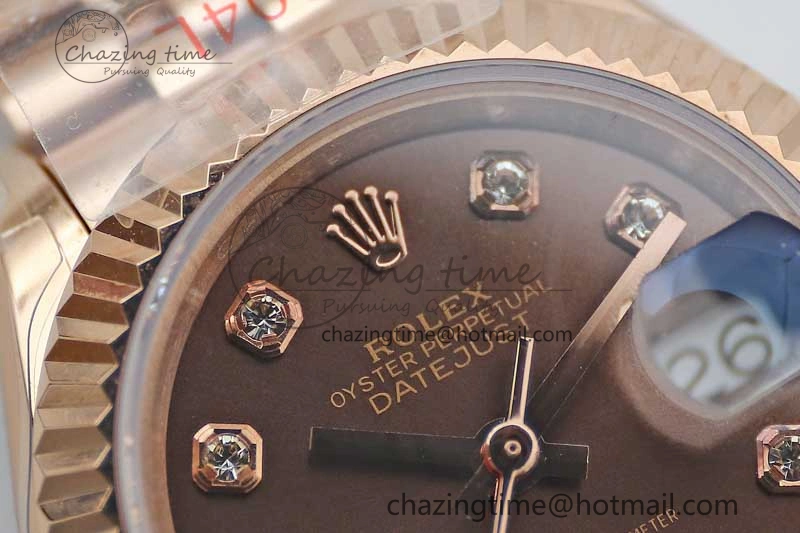Lady DateJust 28 RG TWF 1:1 Best Edition Brown Dial Diamonds Markers on Jubilee Bracelet NH Soft 2137