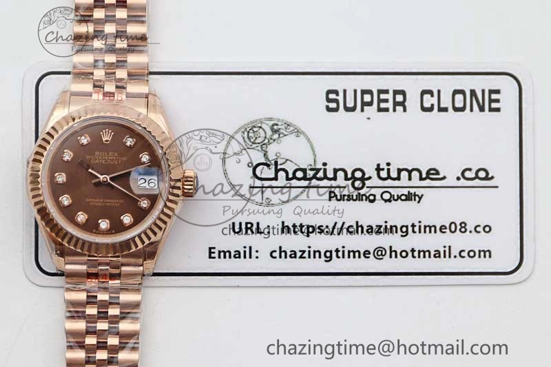 Lady DateJust 28 RG TWF 1:1 Best Edition Brown Dial Diamonds Markers on Jubilee Bracelet NH Soft 2137
