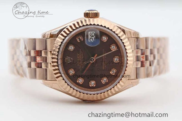 Lady DateJust 28 RG TWF 1:1 Best Edition Brown Dial Diamonds Markers on Jubilee Bracelet NH Soft 2137