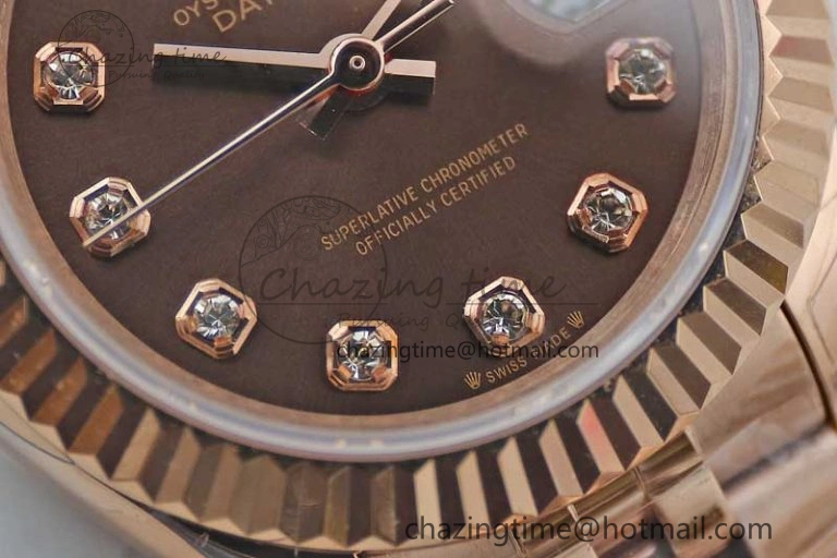 Lady DateJust 28 RG TWF 1:1 Best Edition Brown Dial Diamonds Markers on Jubilee Bracelet NH Soft 2137