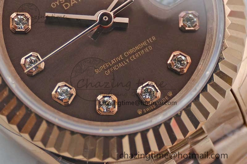 Lady DateJust 28 RG TWF 1:1 Best Edition Brown Dial Diamonds Markers on Jubilee Bracelet NH Soft 2137