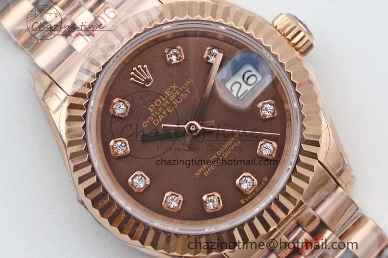 Lady DateJust 28 RG TWF 1:1 Best Edition Brown Dial Diamonds Markers on Jubilee Bracelet NH Soft 2137